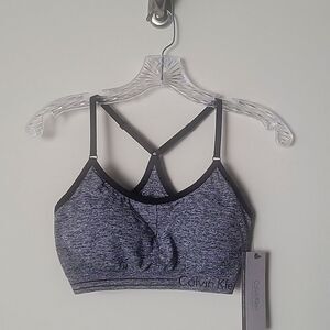 NWT Calvin Klein M Performance Low-impact Racerback Black Grey Sext Sports Bra